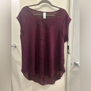 Pure Energy Cap Sleeve Top Purple Women’s 1X Sheer Scoop Neck